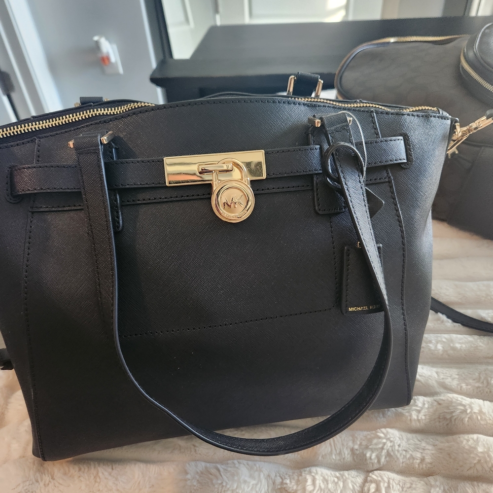 Michael Kors Black Satchel with Gold Accents